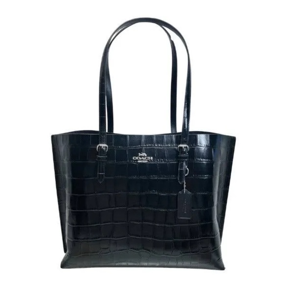 Coach Black Croc-Embossed Tote Large Mollie Tote Bag CW018 - Picture 1 of 10